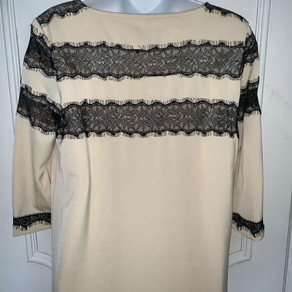 JOVONNA LONDON Beige Shift Dress w Black Lace-12 - Picture 4 of 7